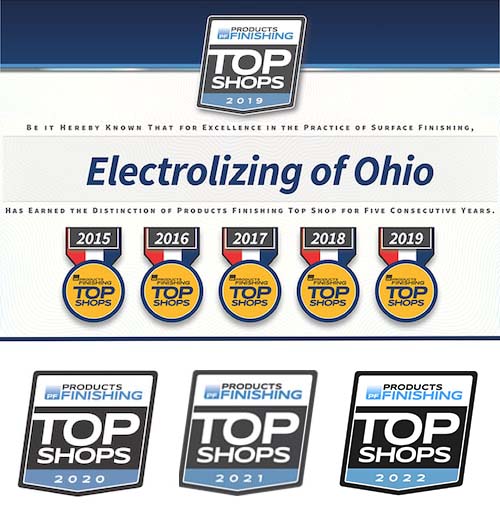Electrolizing of Ohio has earned the distinction of products finishing top shop